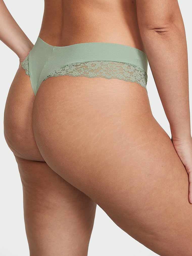 Tanga Invisibile Con Finiture In Pizzo, Green, large