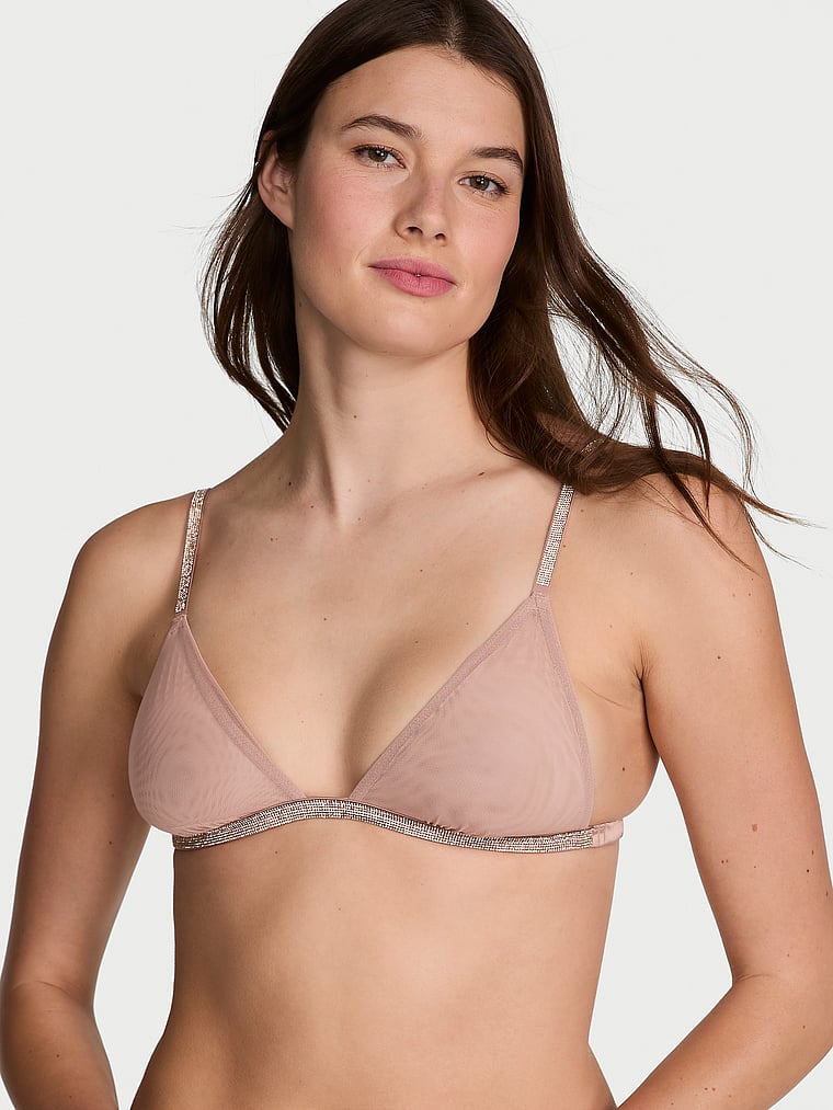 Bralette A Triangolo Trasparente Con Strass, Almond Beige, large