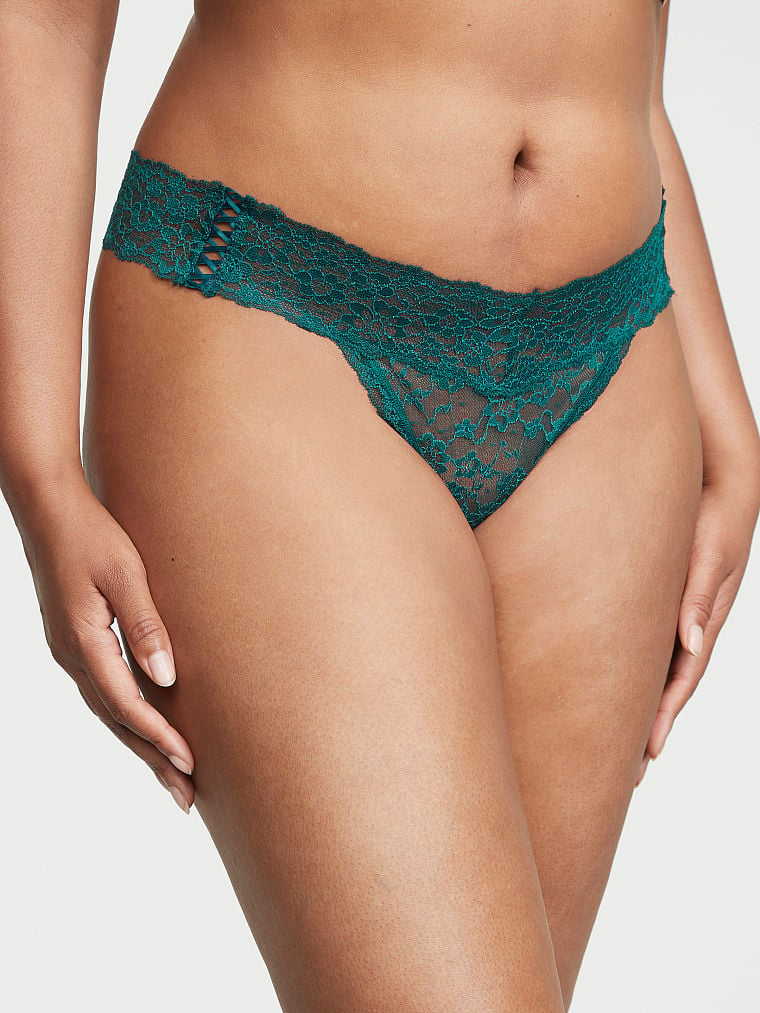 Tanga In Pizzo Posey Con Dettagli Stringati Laterali, BLACK IVY 2Y3B, large