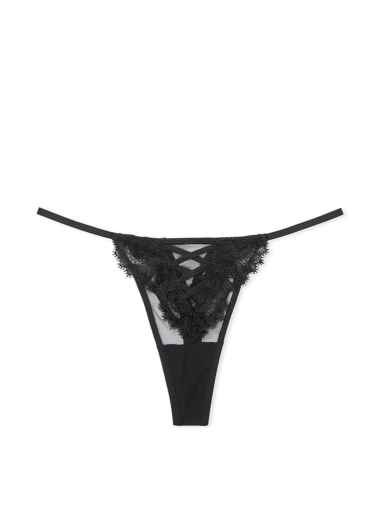 Tanga Con Ricami Floreali Boho-chic, Black, large