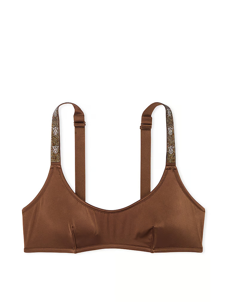 Bralette Con Scollatura Rotonda E Spalline Di Strass, Dark Roast, large