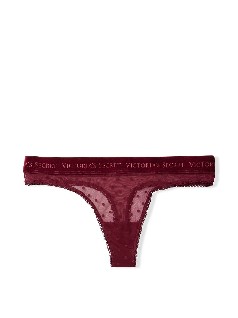 Tanga In Tessuto Floccato Con Girovita Logato In Velluto Di Cotone, Description, large