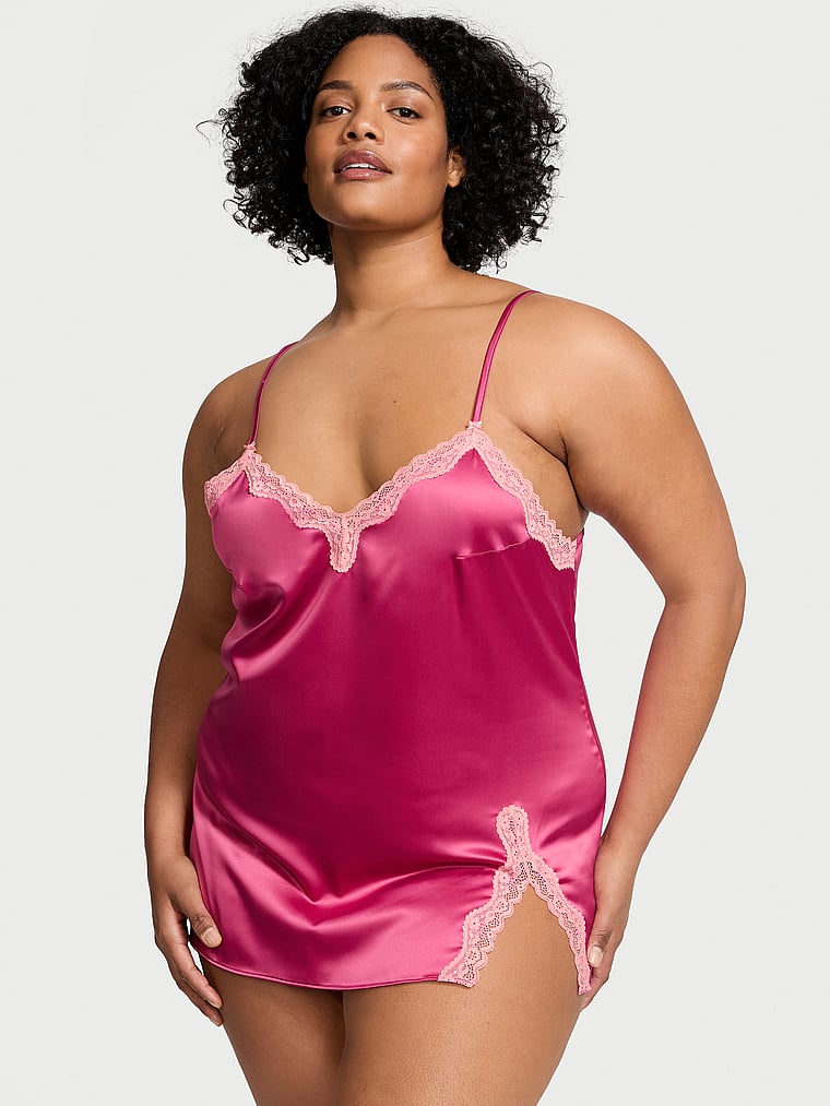 Mini Sottoveste In Raso Con Finiture In Pizzo Tease, LUSCIOUS ROSE, large