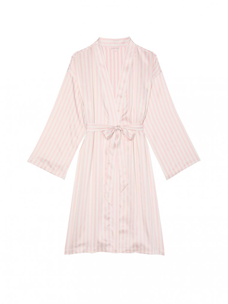 Vestaglia Midi In Raso, Pink Iconic Stripe, large