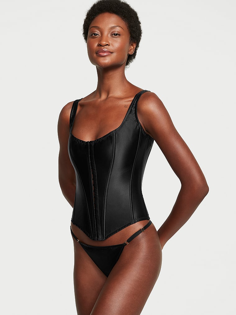 Completo In Seta Formato Da Corsetto E Tanga, Black, large