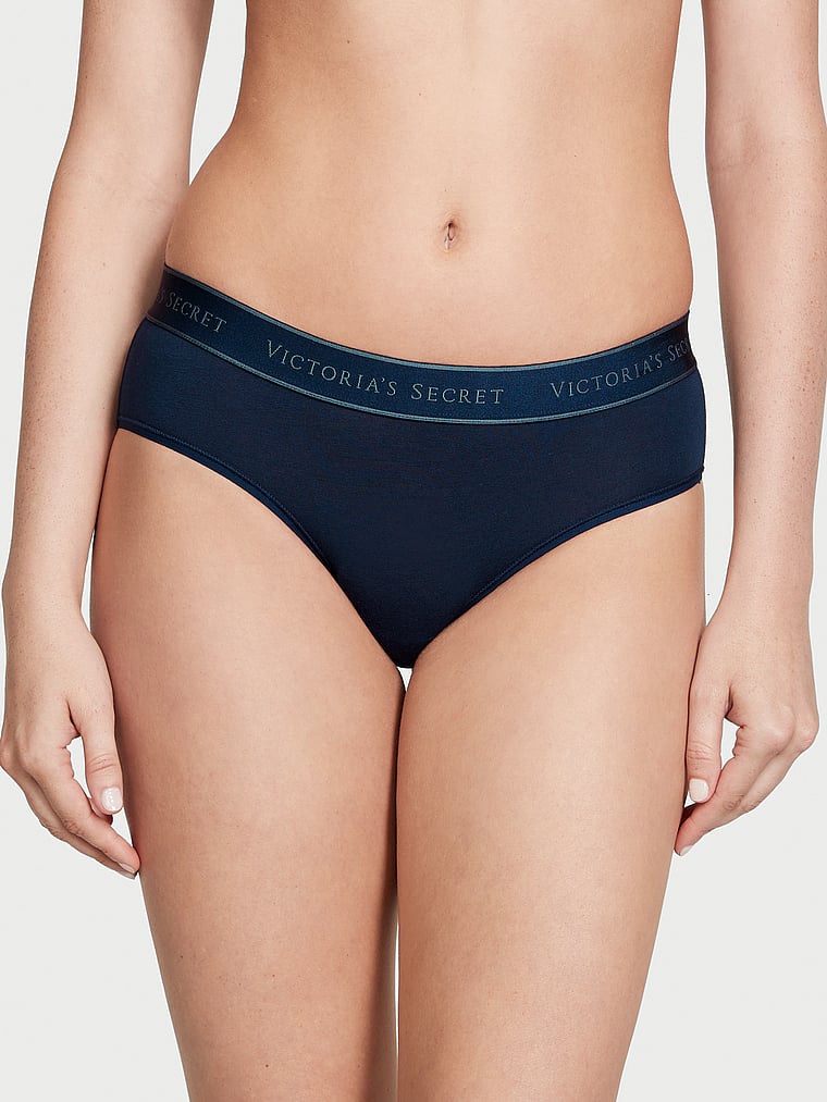 Slip Coprente In Cotone Con Logo, Noir Navy, large