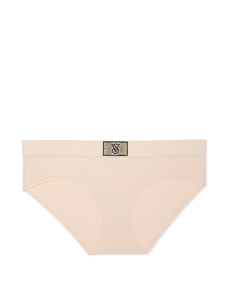 Slip Coprente In Cotone Con Dettaglio Di Strass E Logo, Marzipan, large