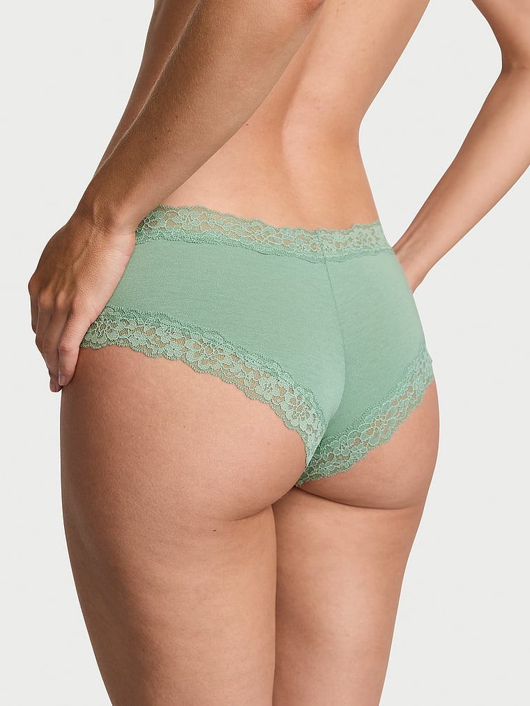 Slip Sgambato In Cotone Con Dettagli In Pizzo, Seasalt Green, large