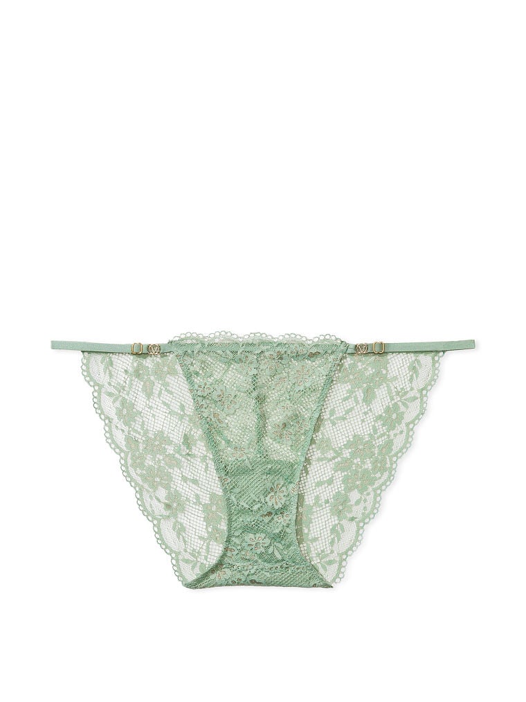 Lace Adjustable String Bikini Panty, Seasalt Green Shimmer, large