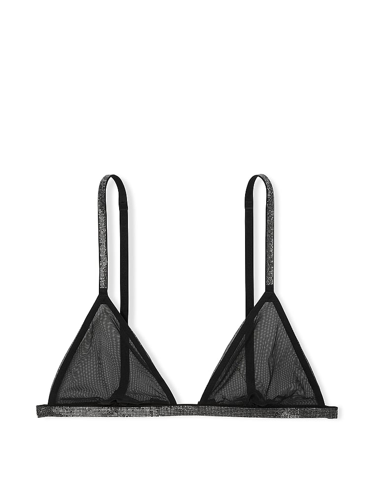 Bralette A Triangolo Trasparente Con Strass, Black, large