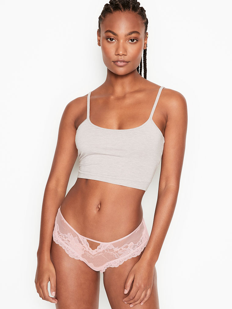 Slip Sgambato In Pizzo E Rete Trasparente Con Cut-out, Sheer Pink, large