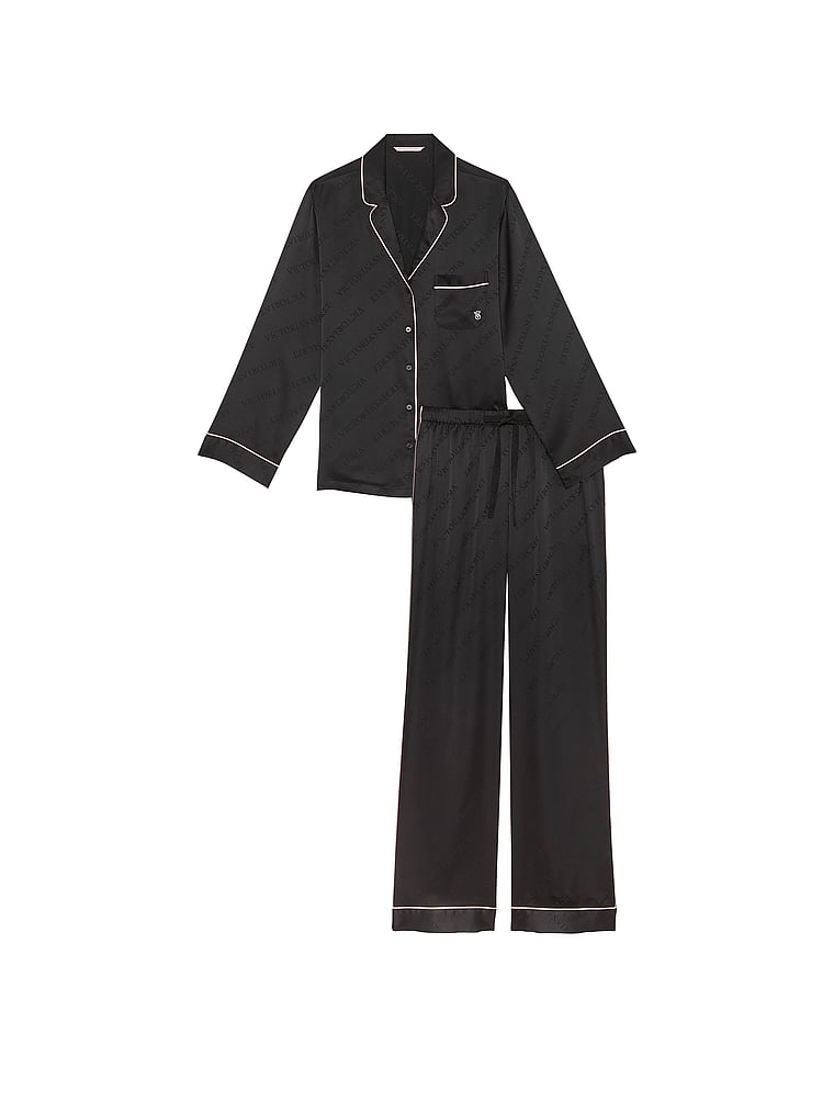 Pigiama Lungo In Raso Satinato, BLACK, large