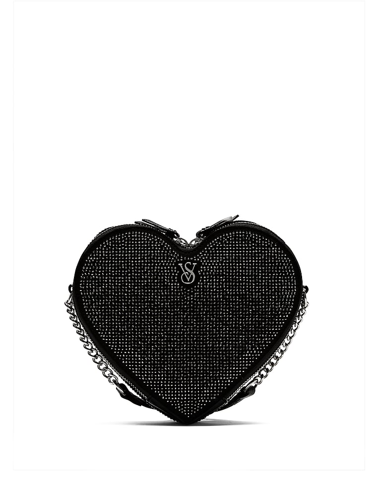 Borsa A Tracolla A Forma Di Cuore, Black Rhinestone, large