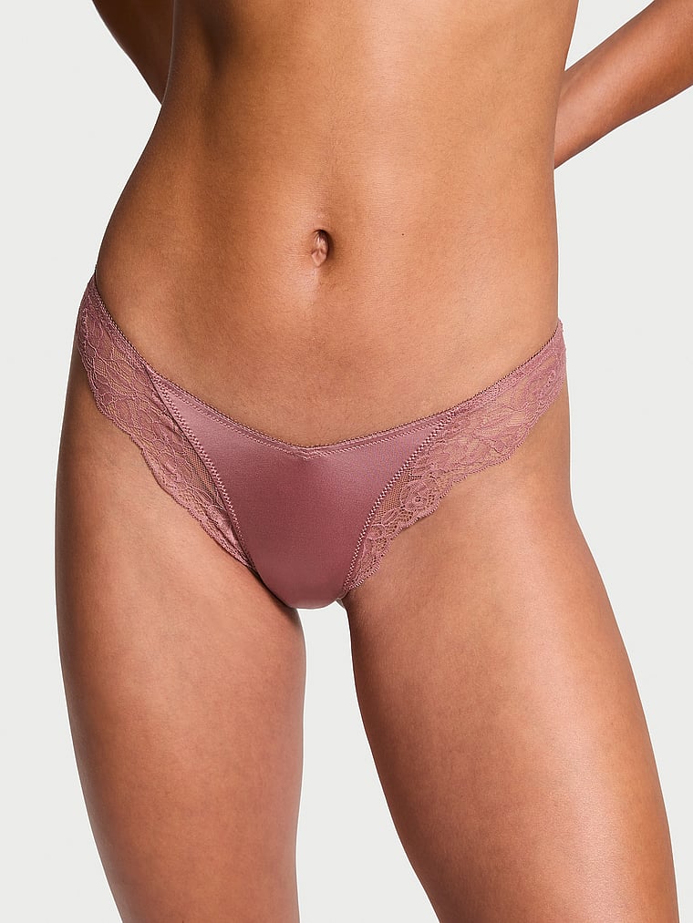 Tanga Sgambato Con Finiture In Pizzo Ornato Da Rose, Vintage Rose, large