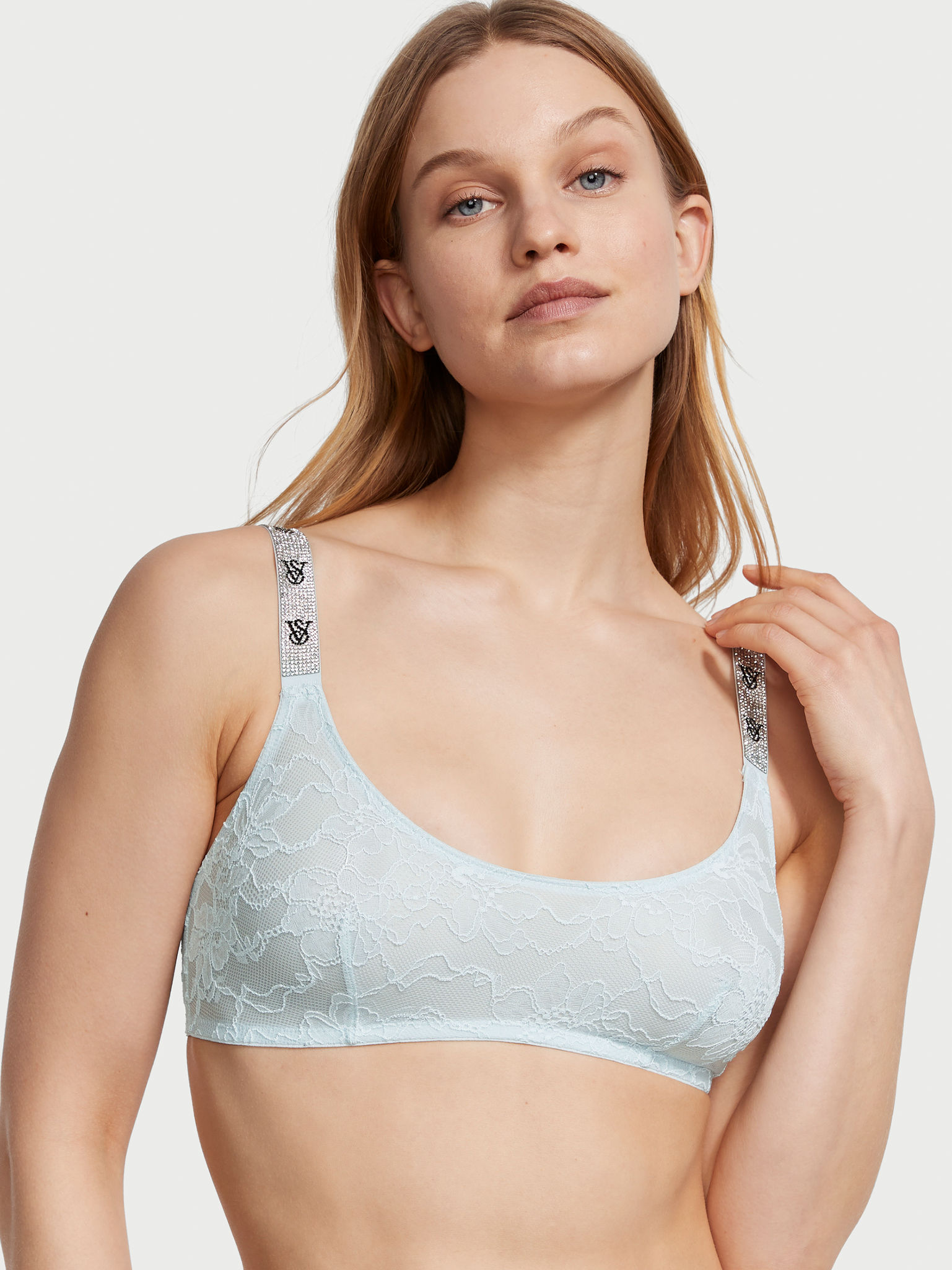 Bralette In Pizzo Con Scollatura Rotonda E Spalline Di Strass, Ballad Blue, large