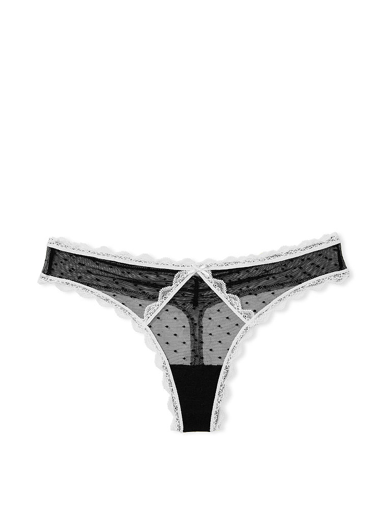 Tanga A Pois Con Dettagli In Pizzo, Black, large