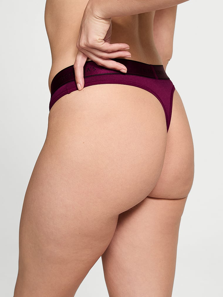 Tanga In Cotone Con Logo, Plum Rouge, large