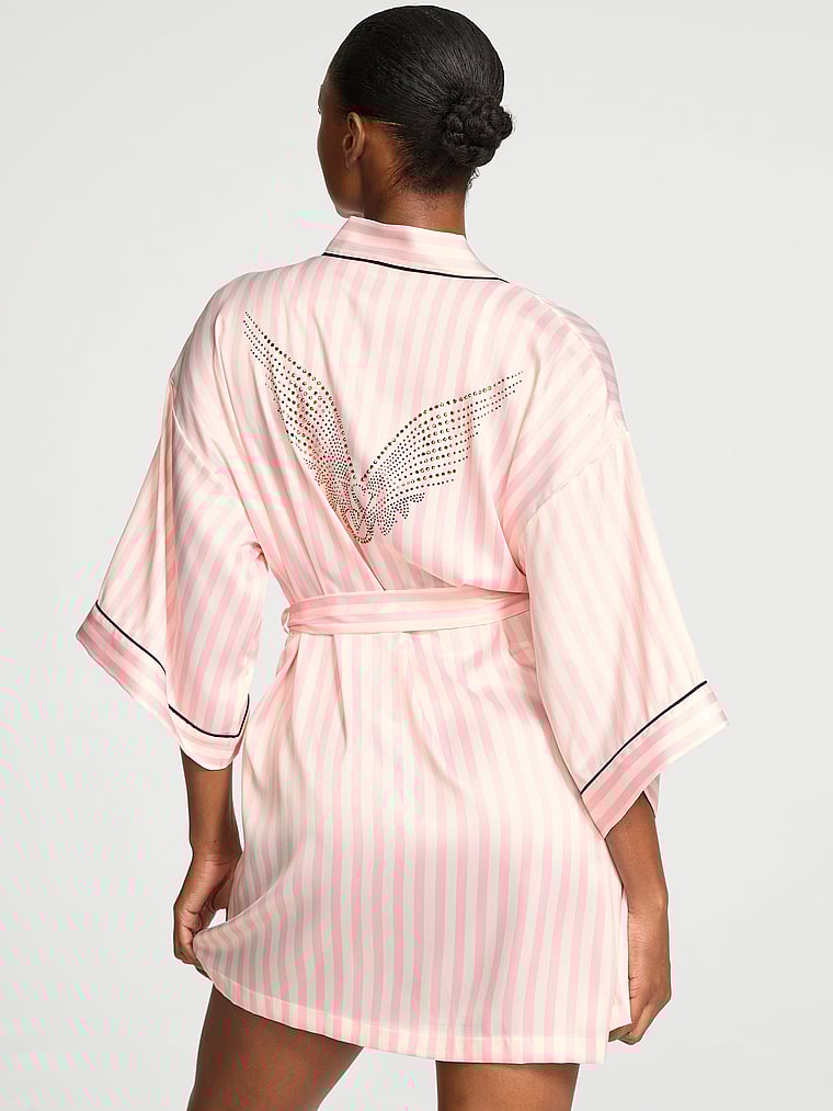 Victoria's Secret Backstage Satin Sparkle Short Robe, Iconic Stripe, large