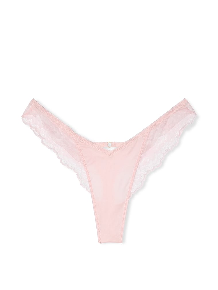 Tanga Sgambato Con Finiture In Pizzo Ornato Da Rose, Angel Pink, large