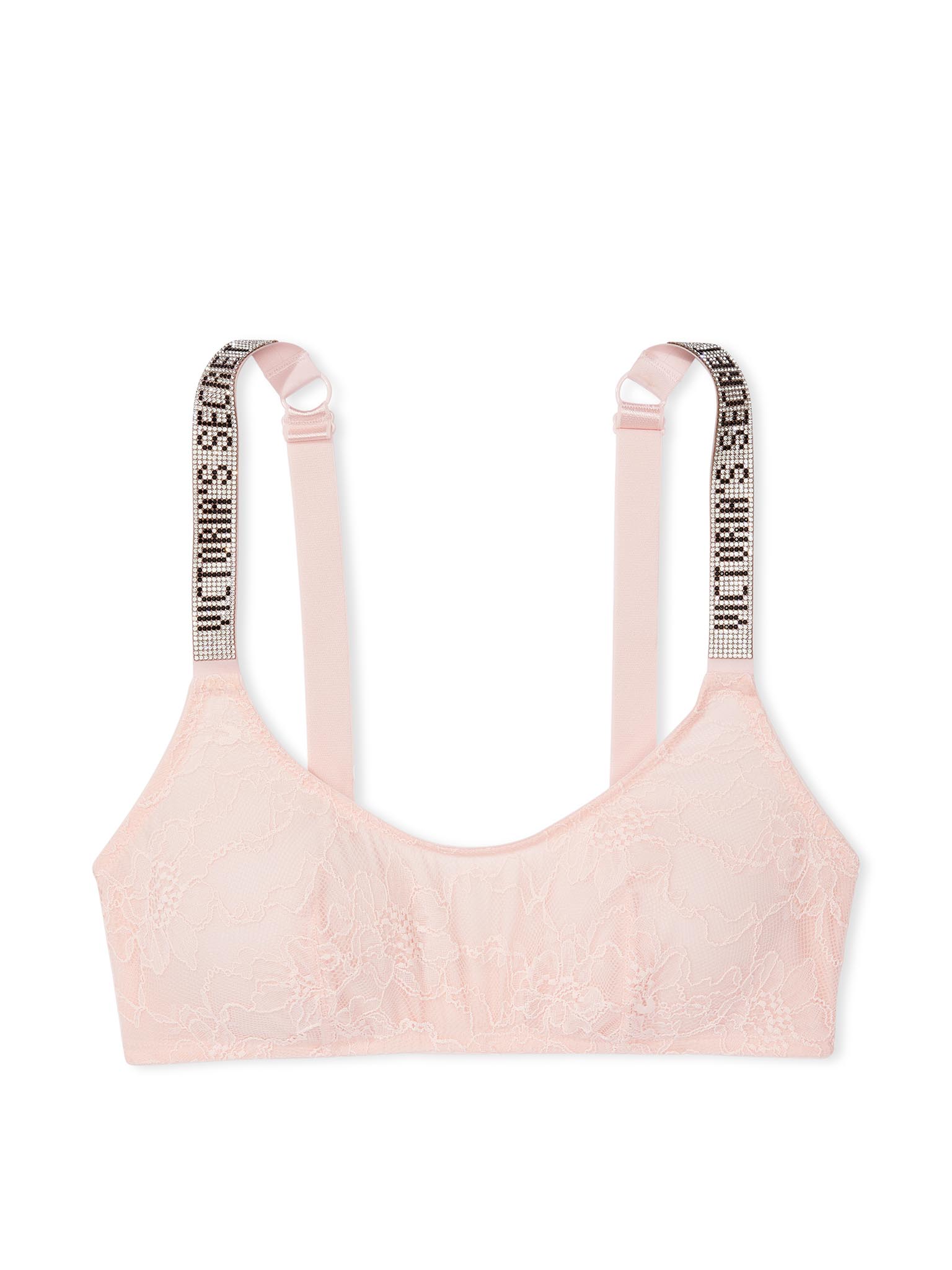 Bralette Con Scollatura Rotonda E Spalline Di Strass, Purest Pink, large