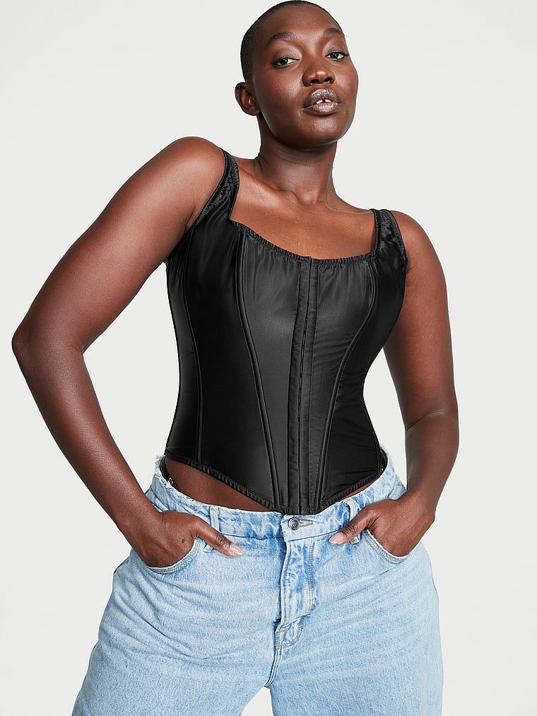 Completo In Seta Formato Da Corsetto E Tanga, Black, large