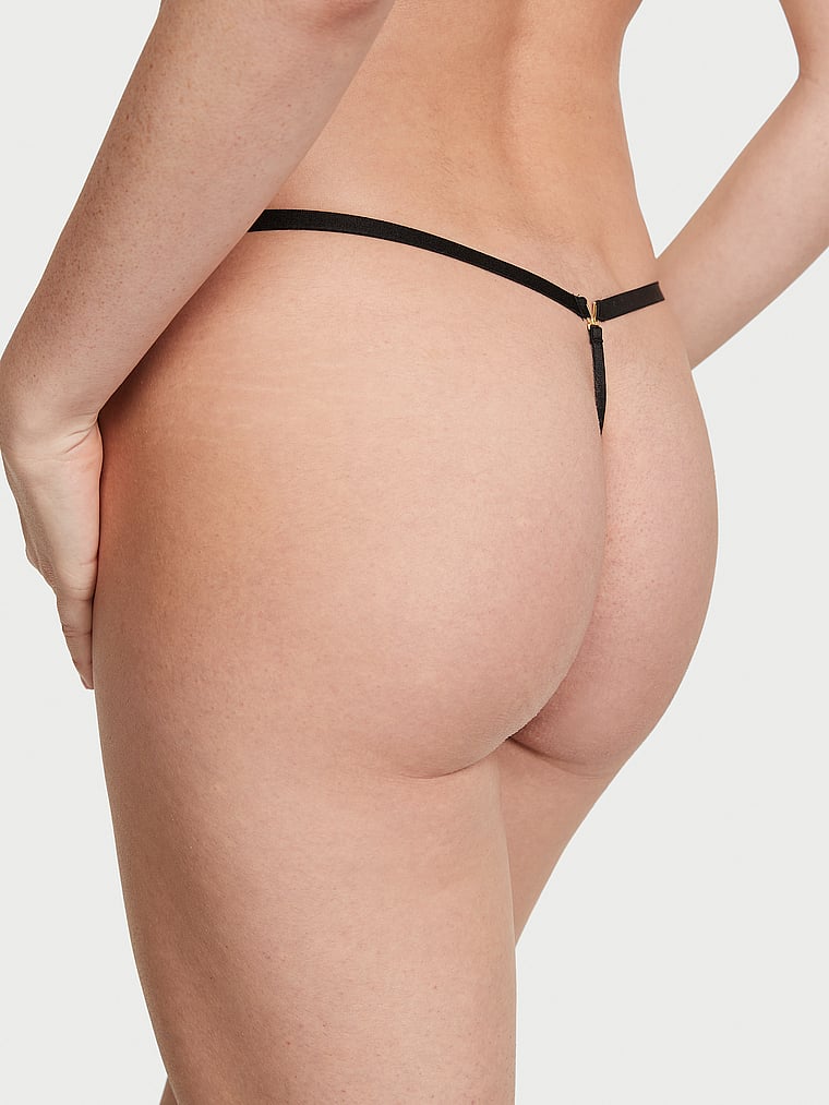 Tanga Regolabile In Pizzo, Black, large