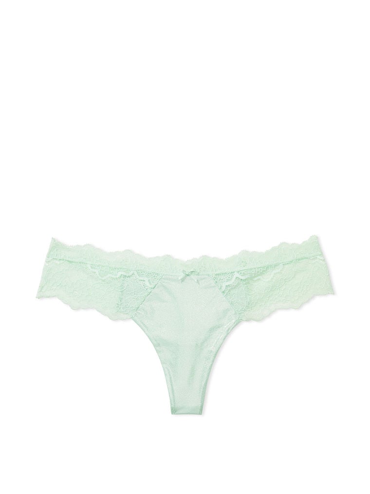 Tanga Glitterato Liscio Con Finiture In Pizzo, Misty Jade Shimmer, large