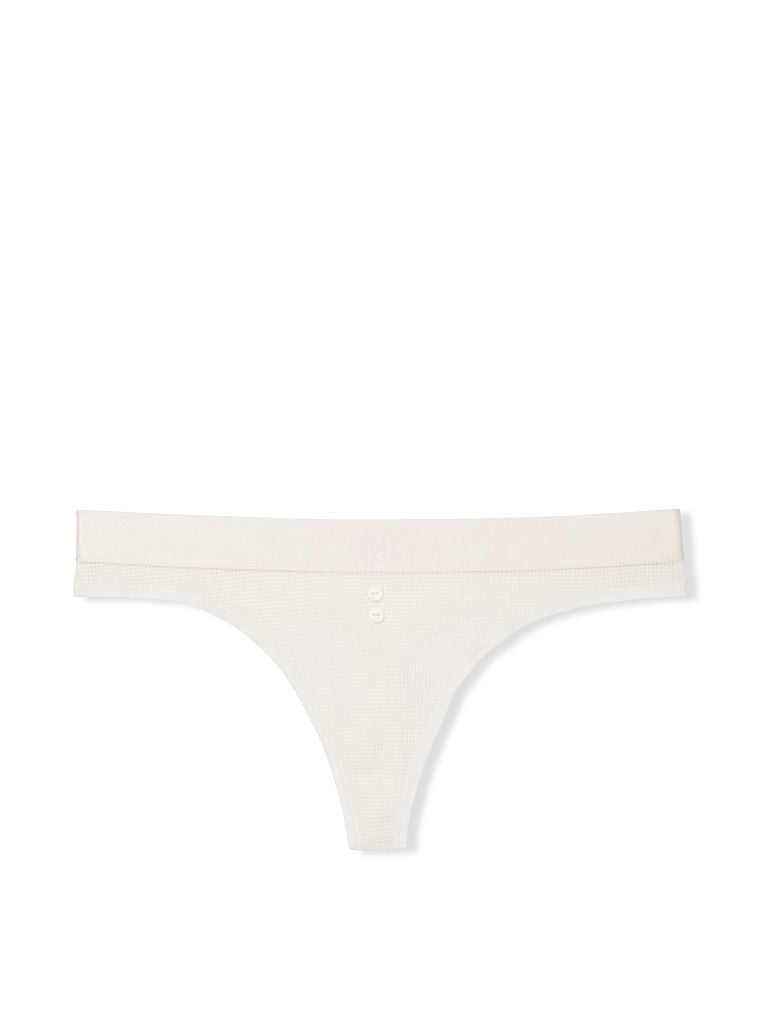 Tanga In Cotone A Punto Waffle Con Logo, White Coral, large