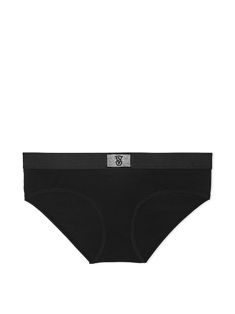 Slip Coprente In Cotone Con Dettaglio Di Strass E Logo, Black, large