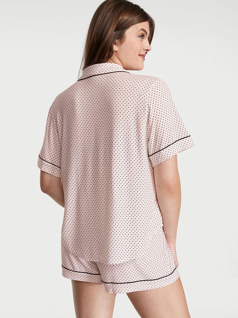Pigiama Corto In Modal, White Pin Dots, large
