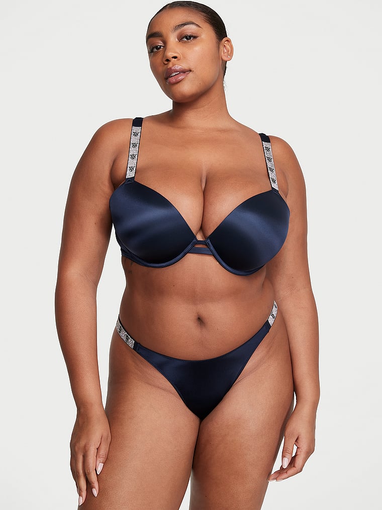 Tanga Con Fianchetti Di Strass, Noir Navy, large