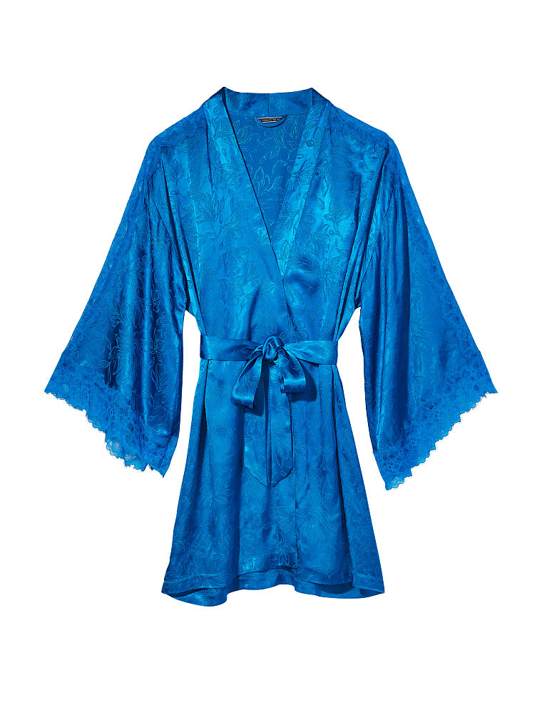 Kimono In Jaquard Con Maniche A Balze, Blue Enamel, large