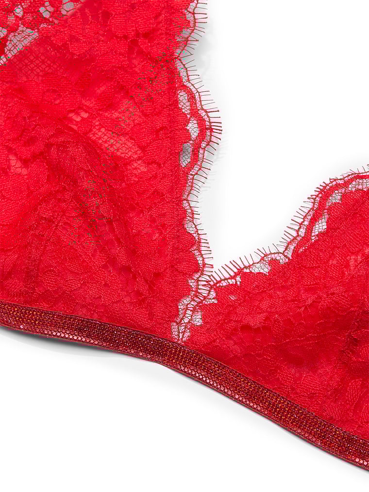 Reggiseno A Triangolo In Pizzo Con Strass, Bright Vermillion, large